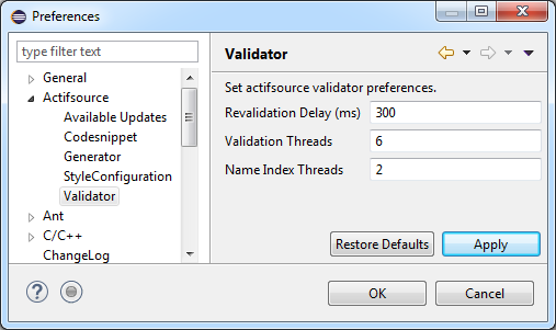 Actifsource 8.0.0 Validator Options